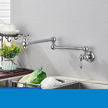 Imagem de Torneira de cozinha de latão ouro escovado Torneira fria simples para pia Torneira de água de manípulo único Torneira misturadora com rotação de 360° montada na parede, cromada A