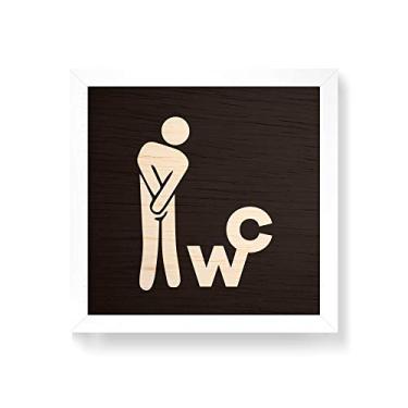Imagem de Arte Maníacos Quadro decorativo com moldura caixa branca em Madeira - Apertado Banheiro Masculino - 30x30cm