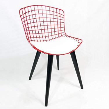 Imagem de Cadeira BERTOIA vermelha assento branco pés madeira palito - Poltronas do Sul