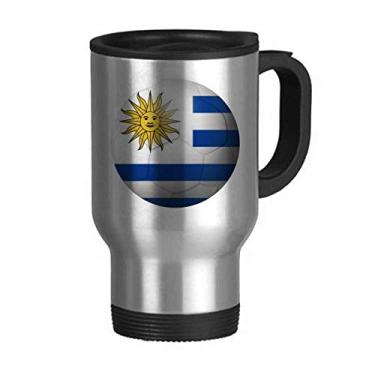 Imagem de Caneca de viagem de futebol americano com bandeira nacional do Uruguai tampa de aço inoxidável copo de carro copo térmico