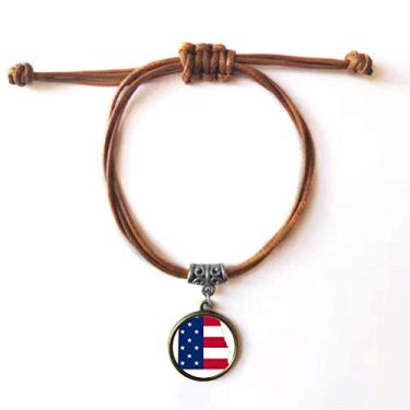 Imagem de DIYthinker Pulseira de couro em forma de bandeira de listras com mapa dos Estados Unidos dos EUA pulseira marrom joia presente