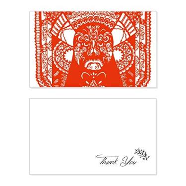 Imagem de Red Peking Opera Cartão de agradecimento com cabeça facial cortada em papel de aniversário, agradecimento de casamento
