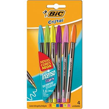 Imagem de Caneta Esferografica BIC Cristal Intenso Fashion, 6 Cores, Ponta Grossa de 1.6mm, Bold, 930187, Escrita Intensa