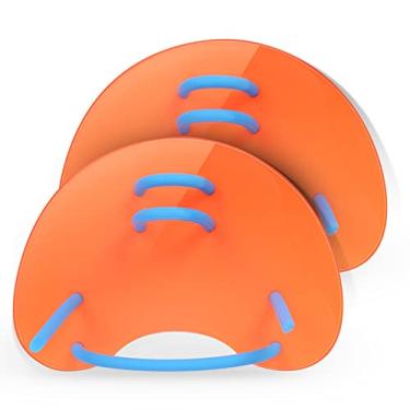 Imagem de Pás de natação de silicone Cintas para esportes aquáticos seguros Nadadeiras manuais Luvas de mergulho para piscinas Pás de natação nadadeira de mão (Laranja)