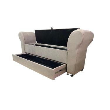 Imagem de Recamier Puff Baú Sapateira E Gaveta 1,38 Cm Para Cama Box Padrão -  Bege Escuro