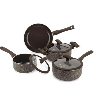 Imagem de Jogo De Panelas Hercules Revestimento Ceramico Indução 4 Peças Antiaderente Marrom