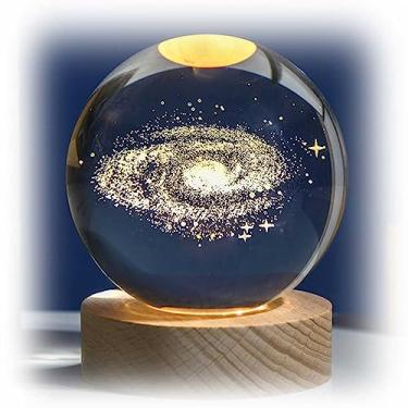 Imagem de Lumin?ria Bola Esfera Cristal De Mesa Planeta Terra Gal?xia Sistema Solar LED Base Madeira Enfeite Decorativo Casa (Gal?xia)