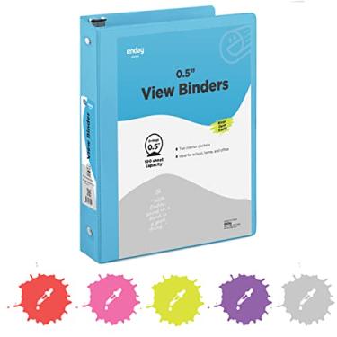 Imagem de Fichário azul, 1,27 cm, anel redondo de 1,27 cm, capa transparente com 2 bolsos internos, fichários de materiais escolares coloridos, também disponível em rosa, vermelho, verde, roxo e cinza (1 peça) – por Enday