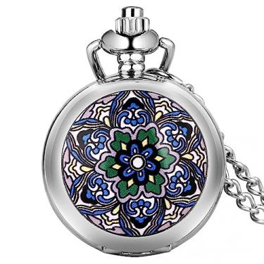 Imagem de ZALTAS Prata flor relógio de bolso quartzo pingente relógio relógios acessórios presente para menina