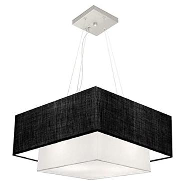 Imagem de Lustre Pendente Quadrado Cúpula Tecido 25/50x35 cm, Vivare Iluminação, Pendente4066 PRBR, Preto/Branco, Médio