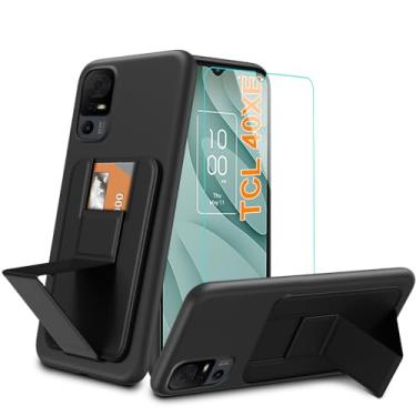 Imagem de Para TCL 40 XE / 40 X 5G Capa de telefone com protetor de tela de vidro temperado, suporte para cartões/compartimentos suporte dobrável/carteira de suporte de silicone TPU à prova de choque capa