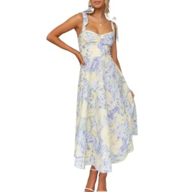 Imagem de Camisa Feminina Floral Print Tie Shoulder Cami Dress (Color : Baby Blue, Size : XL)