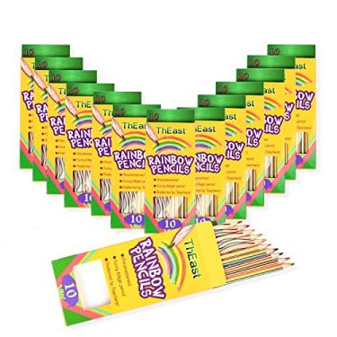 Imagem de ThEast Lápis arco-íris, pacote com 14 (140 peças), lápis multicoloridos 4 cores em 1 para crianças, cores sortidas para desenhar, colorir, esboçar, materiais de arte, pré-afiados
