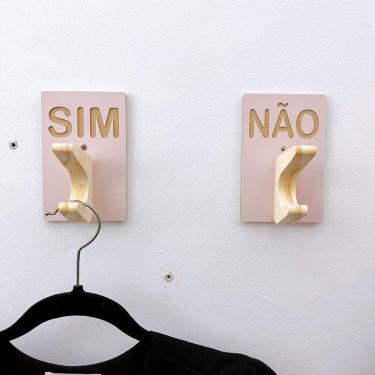 Imagem de 2 Ganchos Sim Não Provador de loja roupas boho premium rosa