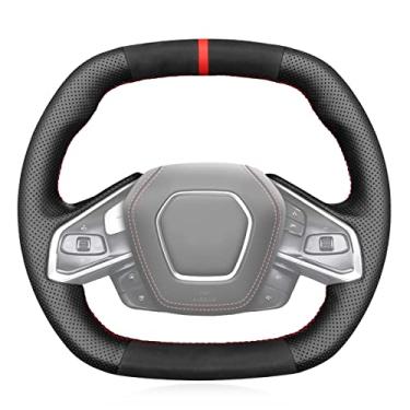 Imagem de MEWANT Capa de volante de carro de couro real + camurça costurada à mão para Chevrolet Stingray Z06 Corvette (C8) 2020-2022