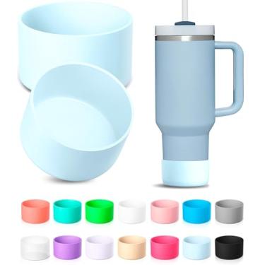 Imagem de KTKUDY Bota de silicone de 2 peças para copo Stanley Quencher H2.0 850 g 1,134 g e IceFlow 590 ml e destinado a garrafa de água Hydro Flask 340-680 g - Acessórios de fundo de copo de proteção para