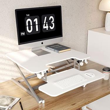 Imagem de Suporte de mesa de 89 cm de largura com bandeja de teclado, conversor de mesa ergonômico ajustável em altura, estação de trabalho para escritório em casa, presente (cor: A, tamanho: 68 * 59 * 15-50