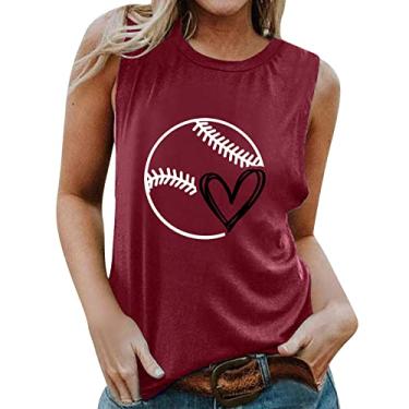 Imagem de PKDong Camiseta feminina de beisebol e colete americano sem mangas roupas femininas estampadas de beisebol camisetas femininas de beisebol, Vinho, G