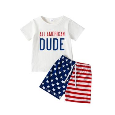 Imagem de Tinypainter Camiseta infantil de manga curta para meninos 4 de julho + shorts com bandeira americana para bebês meninos do Dia da Independência, Dude, 3-4 Anos