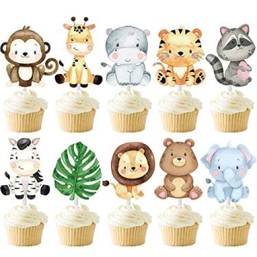 Imagem de 24pcs Jungle Animals Party Cupcake Toppers Decorations Jungle Safari Animal Theme Party Supplies for Zoo Wild Animal Birthday Party Baby Shower Supplies