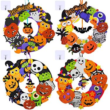 Imagem de Winlyn 12 conjuntos de decorações de guirlanda de Halloween de espuma de Halloween kits de artesanato abóboras Jack-O`-Lantern coruja fantasma morcegos monstro adesivos para crianças arte presente lembrancinhas doces ou travessuras porta da frente