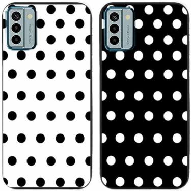 Imagem de 2 peças preto branco bolinhas impressas TPU gel silicone capa de telefone traseira para Nokia todas as séries (Nokia G22)