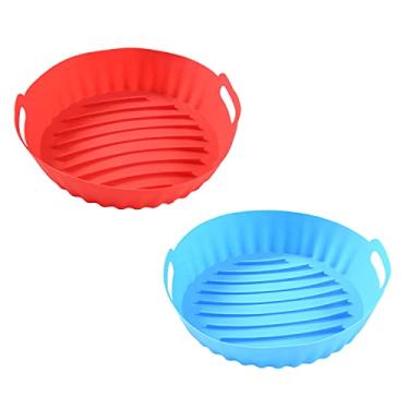 Imagem de Panela de silicone para fritadeira a ar para 3-5 QT, pacote com 2, bandeja de cozimento sem bagunça e reutilizável, acessórios de forno, substituição de papel manteiga inflamável