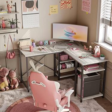 Imagem de Bestier L Shaped Desk with Shelves 75 Inch Reversible Corner Computer Desk or 2 Person Long Table, Writing Study Desk for Home Office Small Space Bedroom Apartment, Wash White