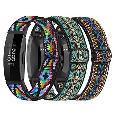 Imagem de Pacote com 3 bandas de nylon elásticas compatíveis com Fitbit Inspire 2 / Inspire HR/Inspire/Ace 2, alças de substituição de loop solo ajustáveis macias para Fitbit Inspire Fitness Tracker mulheres homens