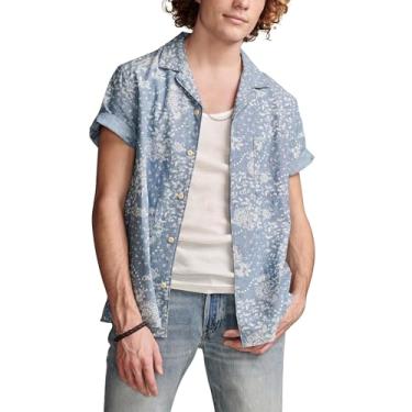 Imagem de Lucky Brand Camisa masculina de manga curta com gola cambraia estampada, Estampa índigo, GG