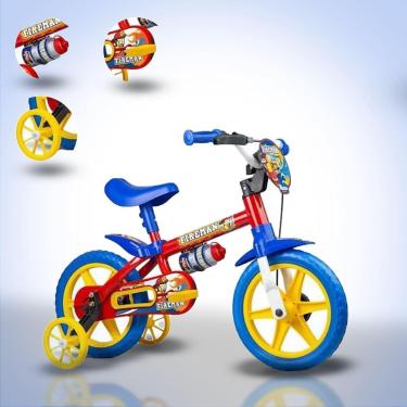 Imagem de Bicicleta Infantil Masc. FIREMAN - Aro 12 NATHOR - Verm.Amarelo/Azul +3 anos rodinhas de Segurança-Unissex