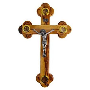 Imagem de Jerusalem Crucifixo de cruz de madeira de oliveira média com essências sagradas