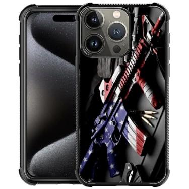 Imagem de ZHEGAILIAN Capa compatível com iPhone 15(5S) Pro Max, capas masculinas com coldre de metralhadora, traseira de vidro temperado + capa protetora de choque de TPU de silicone macio para iPhone 15(5S)