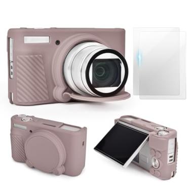 Imagem de VOVMOEYA Conjunto de acessórios de capa de câmera SX740 [com 2 filmes LCD temperados], capa protetora de silicone compatível com câmera digital Canon PowerShot SX730 SX740 HS - cinza