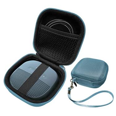 Imagem de Capa protetora para alto-falante Bose SoundLink Micro Bluetooth da WGear, design em destaque com bolso de malha para cabo e outros acessórios, alça elástica para proteger o dispositivo (capa azul pedra)