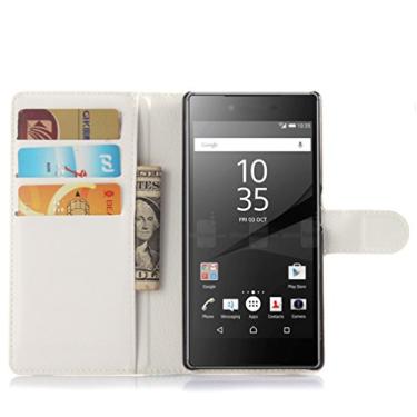 Imagem de Capa para Sony Xperia Z5, capa carteira flip de couro PU premium com compartimento para cartão, suporte e fecho magnético [capa interna à prova de choque de TPU] Compatível com Sony Xperia Z5