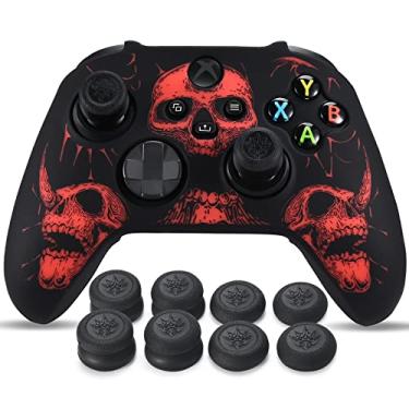 Imagem de YoRHa Capa de silicone esculpida a laser para controle Xbox Series X/S x 1 (caveiras vermelhas) com alças exclusivas para polegar x 8