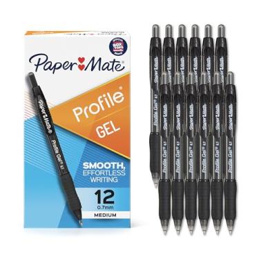 Imagem de Paper Mate Caneta de gel com perfil retrátil de 0,7 mm, preta, 12 unidades