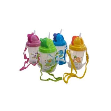 Imagem de Copo Plástico Infantil 300ml Com Canudo e Corda - InterPonte, Amarelo