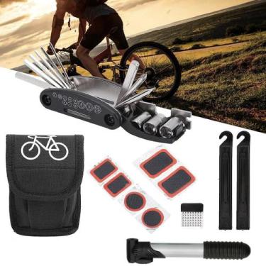 Imagem de Kit Ferramentas Bicicleta Chaves Bomba De Ar Remendo Pneu - Farol de B