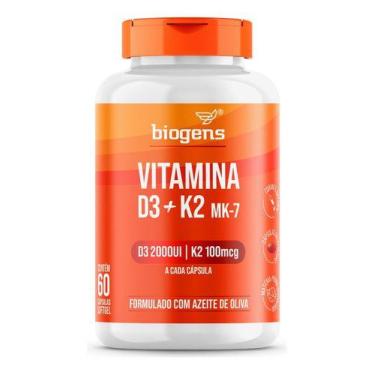 Imagem de Vitamina D3 + K2, Mk7 2000ui  K2 100mg 60caps Biogens, Neutro
