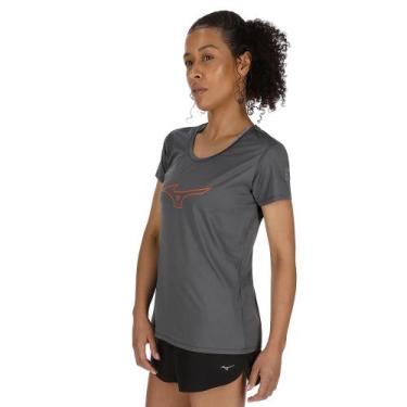 Imagem de Camiseta de Treino Feminina Mizuno Focus Stamp, Cinza, GG