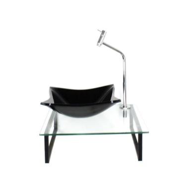 Imagem de Kit cuba de vidro 10mm preta tampo 40cm incolor com suporte torneira v