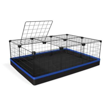 Imagem de Cercado 60x90x30 Cm Branco com Teto Bandeja Higiênica Nylon Azul - IGU
