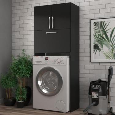 Imagem de Armário Multiuso Lavanderia 3 Portas 2 Nichos Elite Preto - Direto Sim