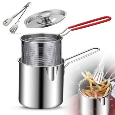 Imagem de Fritadeira Multifuncional, 2025, 2 em 1, 304, Aço Inoxidável, Multifuncional, Fritadeira, Panela, Coador de Óleo, Mini Frigideira Pequena com Cesta para Uso Doméstico Utensílio de Cozinha (Fritadeira