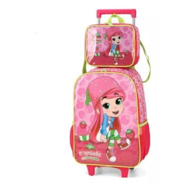 Imagem de Kit Mochila Grande Com Rodinha Lancheira Moranguinho Pink - Luxcel