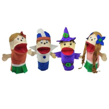 Imagem de Fantoches Historia de Rapunzel Com 4 Personagens De Mão 25cm Tecido Feltro