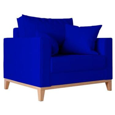 Imagem de Poltrona Decorativa Pes e Base em Madeira Beny Suede Azul Marinho - Ki