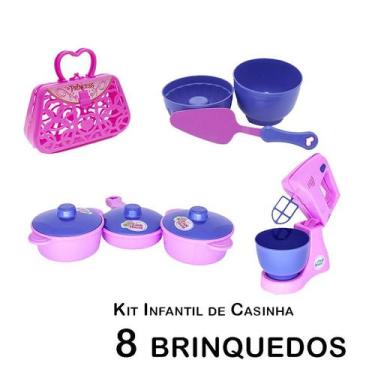 Imagem de Kit Infantil Casinha Bolsa Batedeira Panela Forma 8pç - Zuca Toys